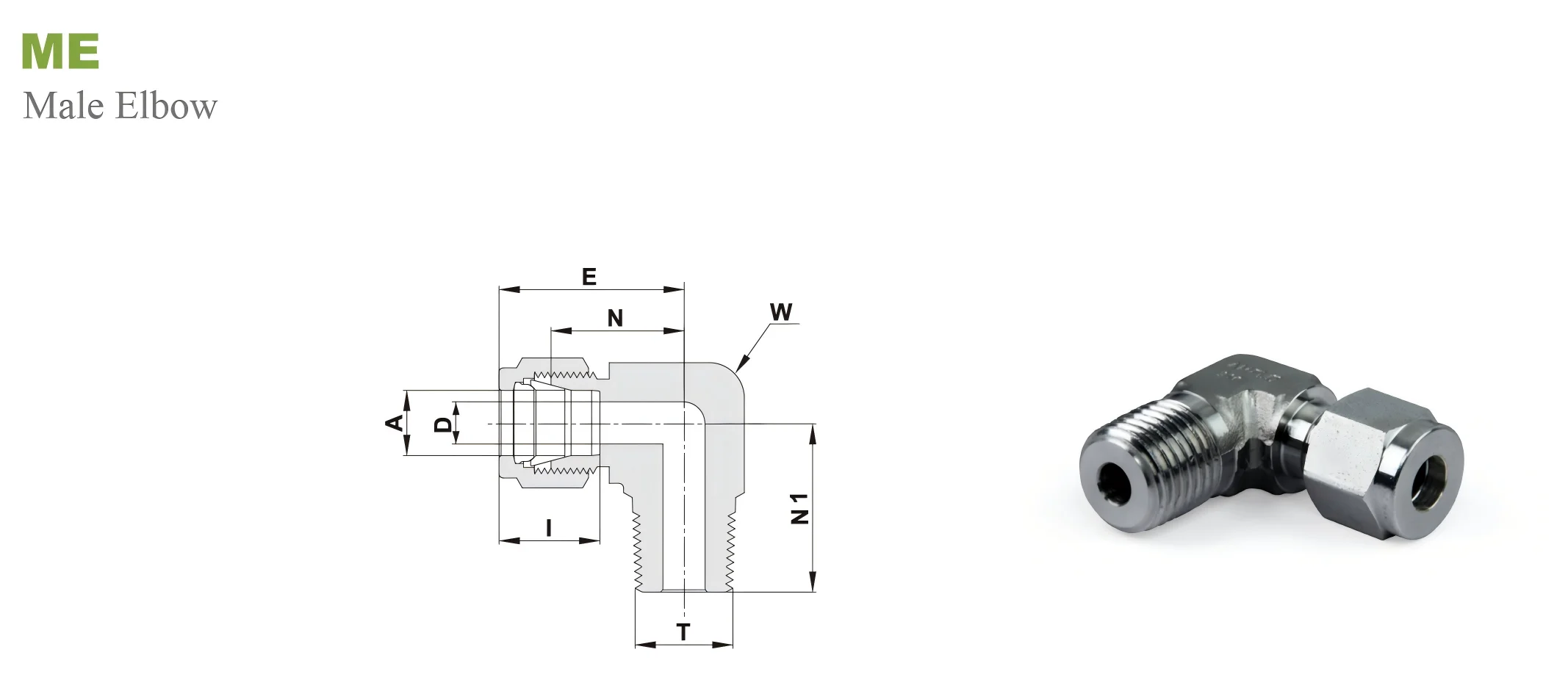 Переходник угловой ME: MNPT - OD дюйм / Type ME MNPT - Tube fitting inch