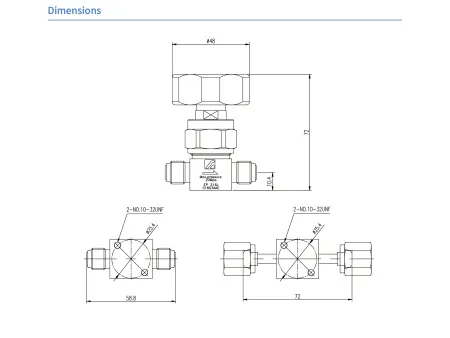 Клапан мембранный AMFLO, DV26 MV4, нержавеющий SS316L, 206 bar, 2-х портовый, соединения VCR 1/4" наруж. + приварной ниппель с гайкой VCR 1/4"